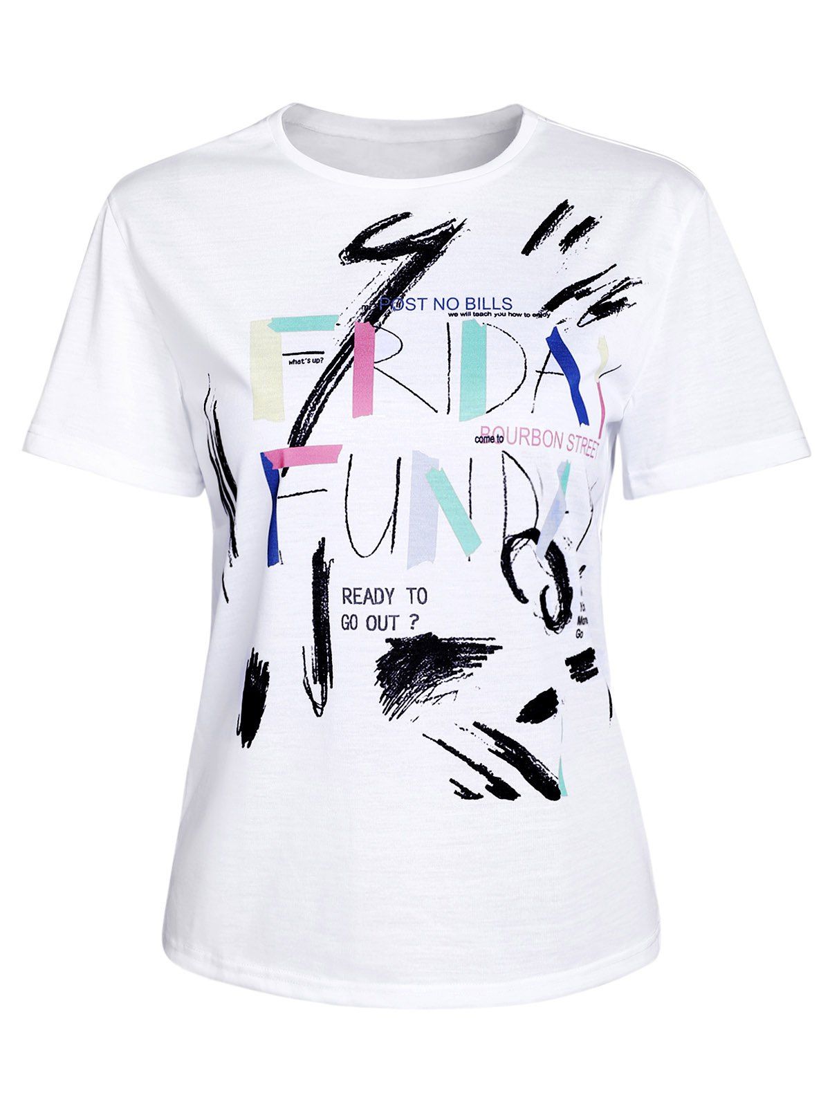 [15 OFF] Women's Trendy Short Sleeve Jewel Neck Print TShirt Rosegal