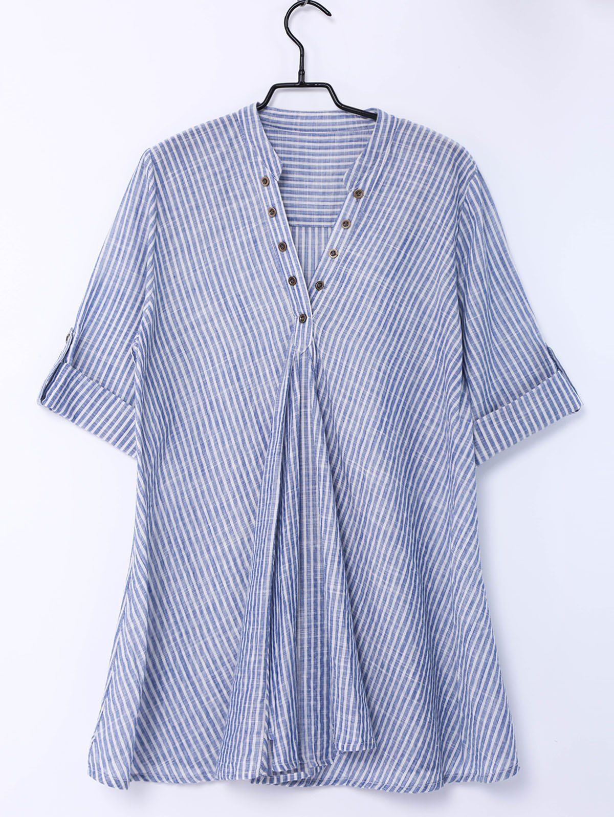 

Women's Stylish Pinstriped Short Sleeve Blouse, Stripe