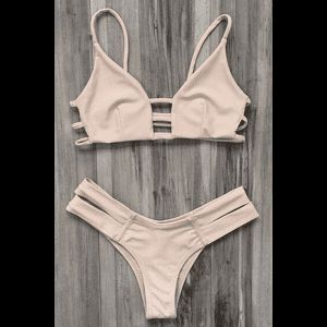 

Spaghetti Straps Ladder Cut Bikini, Yellowish pink
