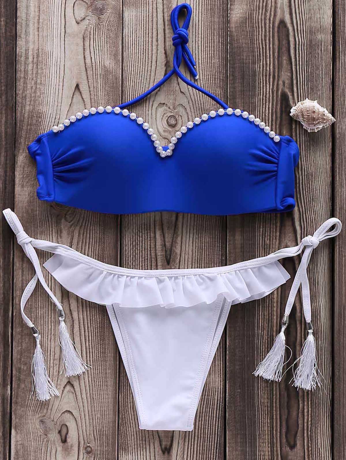 [44 Off] Sexy Strapless Beaded Fringed Bikini Set For Women Rosegal