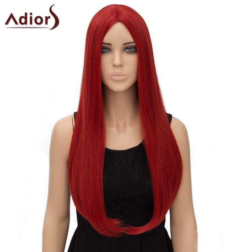 

Fashion Long Straight Tail Adduction Middle Part Synthetic Universal Adiors Cosplay Wig For Women, Red