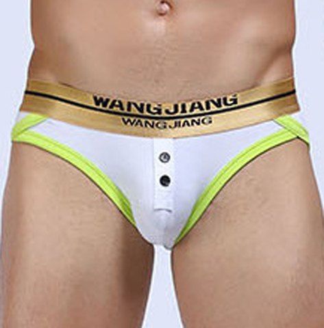 

Golden Letter Print Linellae Buttons Embellished U Pouch Design Band Briefs For Men, White