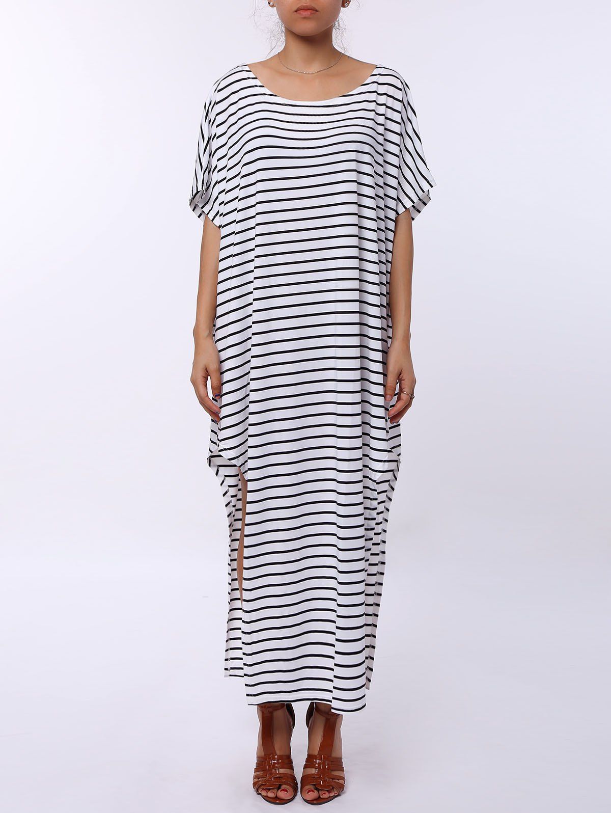 [42% OFF] Asymmetric Maxi Striped Casual Slit Dress | Rosegal