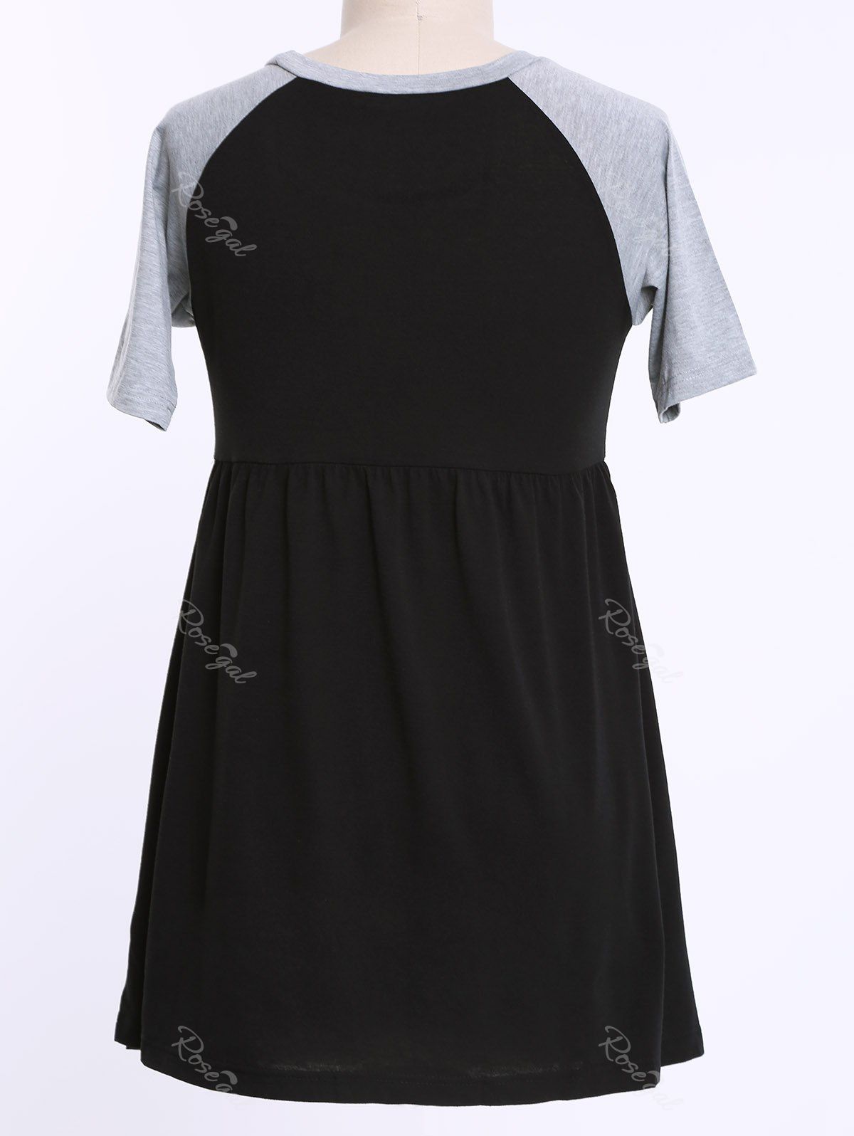 

Casual Raglan Sleeve Color Block Plus Size T Shirt Dress, Black