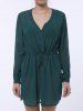 Stylish Plunging Neck Long Sleeve Pure Color Lace-Up Women's Dress -  