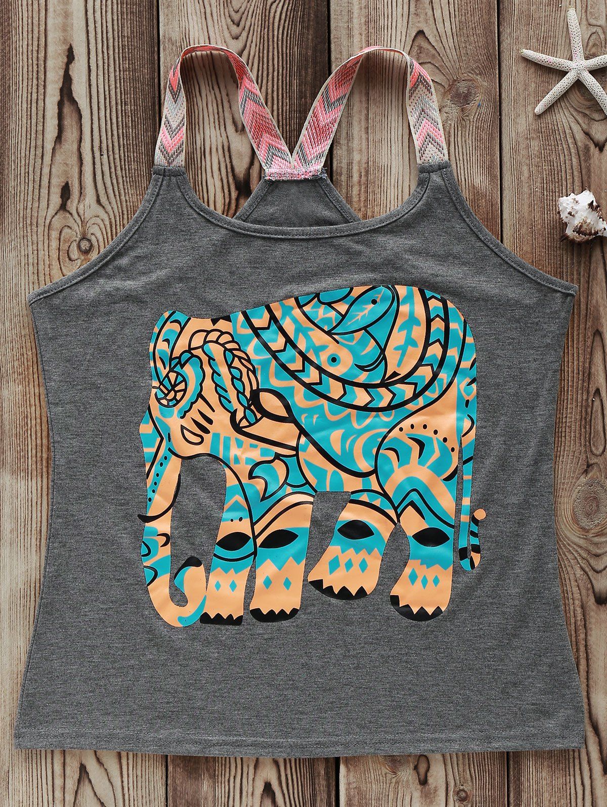 

Elephant Print Graphic Tank Top, Gray