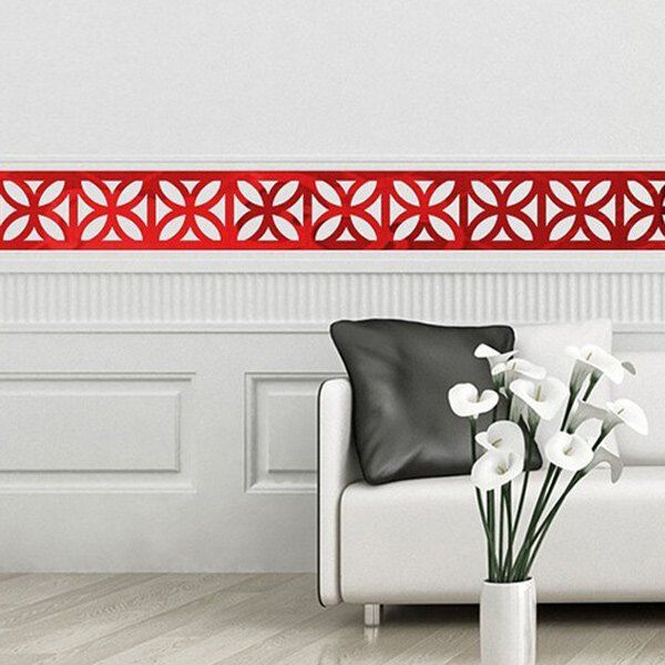 2019 stylish hollow out floral shape waist line mirror wall stickers