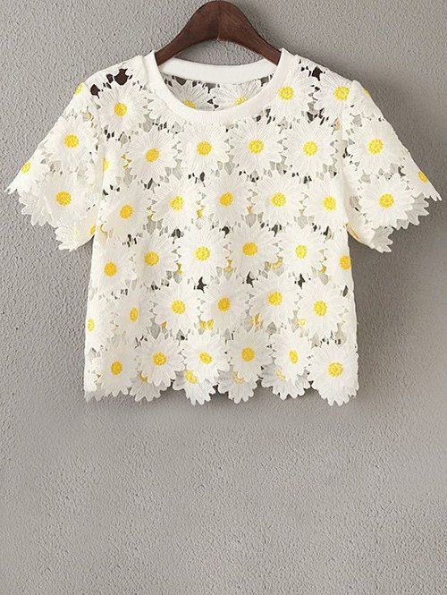 lace stitching round neck cropped t shirt