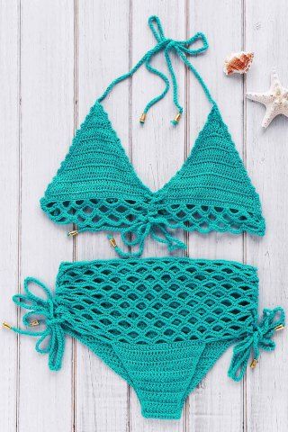 Utyful Womens Crochet Lace V Neck High Waist Bikini Set Two Pieces