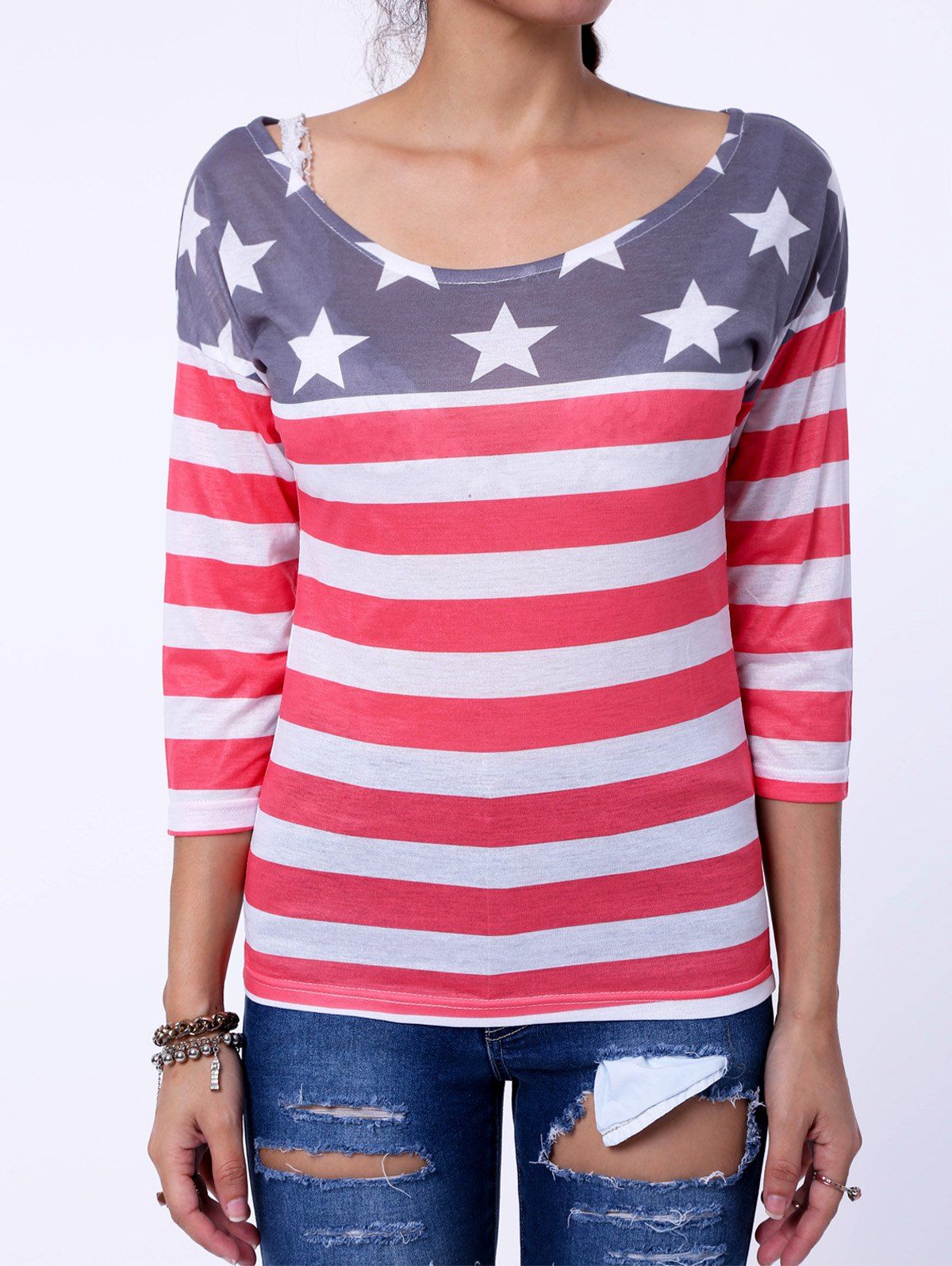 Red Xl Long Sleeve Distressed American Flag T-shirt | Rosegal.com