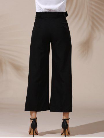 Trendy Mid Waist Solid Color Self Tie Belt Loose Ankle Length Pants For Women