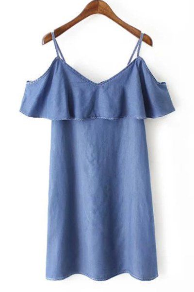 Denim Blue S Chic Women's Spaghetti Strap Denim Dress | Rosegal.com