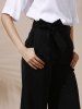 Trendy Mid Waist Solid Color Self Tie Belt Loose Ankle Length Pants For Women -  