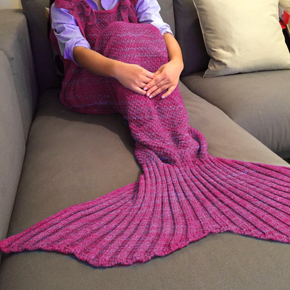 

Exquisite Comfortable Drawstring Style Knitted Mermaid Design Throw Blanket, Rose