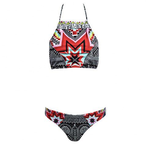 2019 halter high neck geometrical print boho bikini set