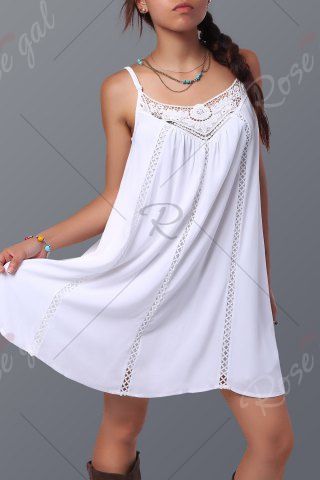 Spaghetti Strap Lace Splicing Sleeveless Shift Babydoll Dress