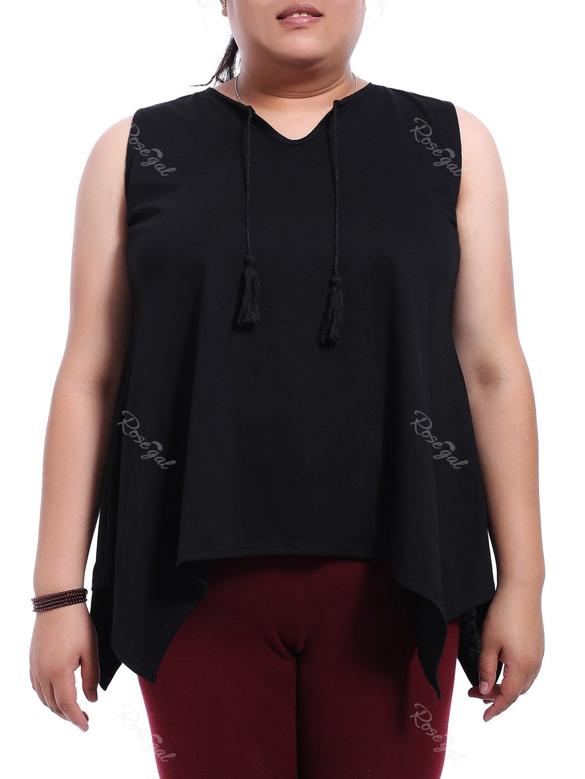 

Stylish Plus Size Jewel Neck Black Asymmetrical Top For Women
