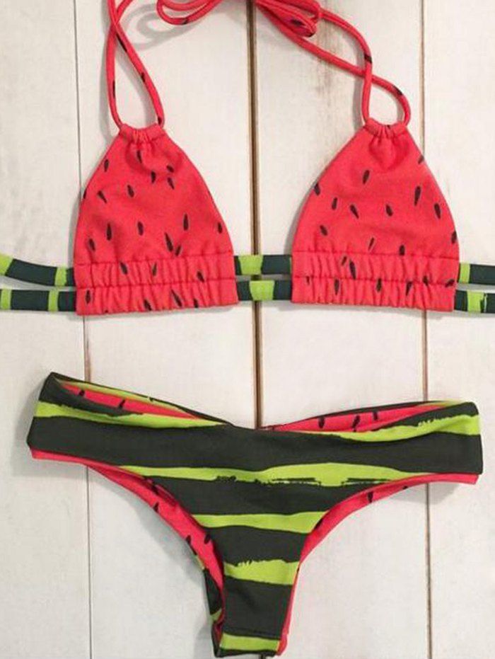 

Simple Style Women's String Watermelon Print Bikini, Red
