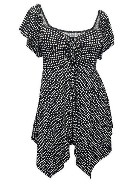 

Simple Style Women's Square Neck Polka Dot Blouse, White and black