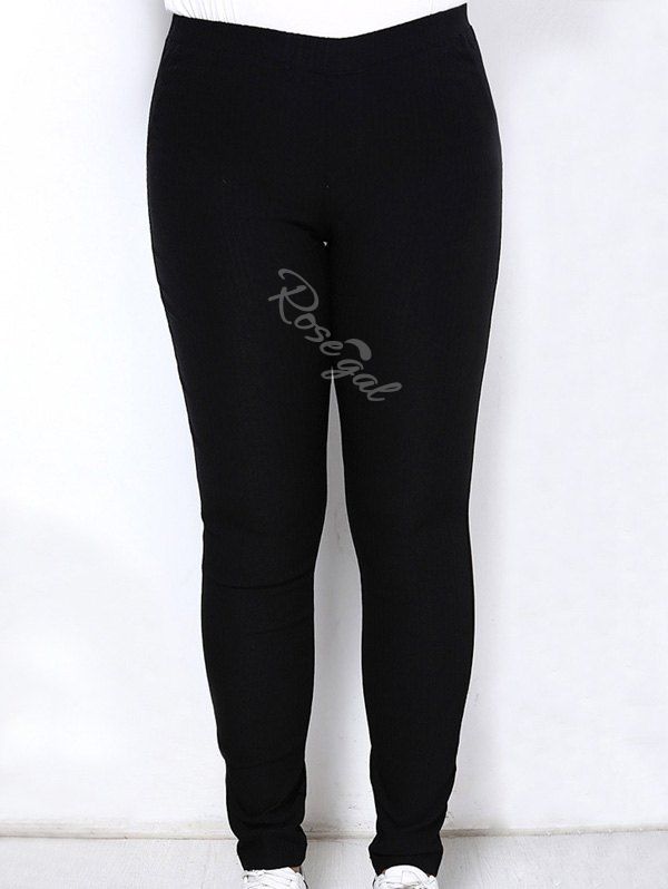 

Casual Plus Size High Waist Solid Color Elastic Ankle Pants For Women, Black