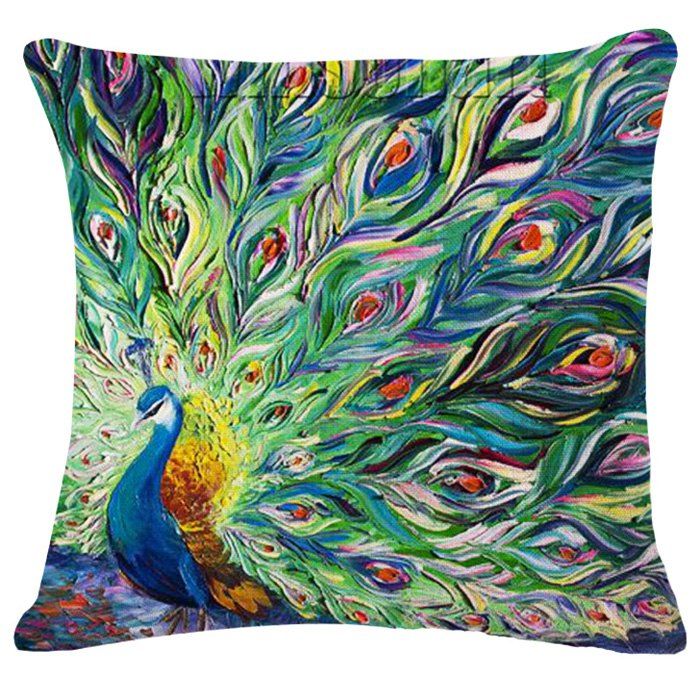 2018 Animal Peacock Oil Painting Pattern Square Shape Pillowcase