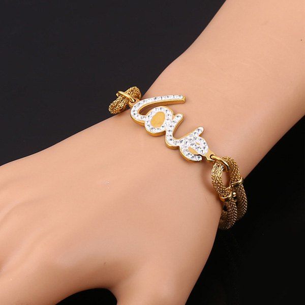 

Chic Rhinestone Letter Love Shape Embellished Bracelet For Women, Golden