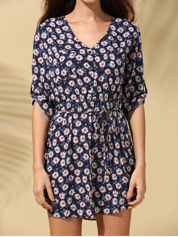 Fashionable Floral Print Tie Belt Dress For Women