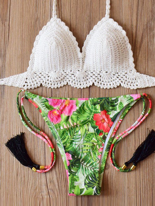 [64% OFF] Charming Halter Cotton Blend Floral Print Bikini Set For ...