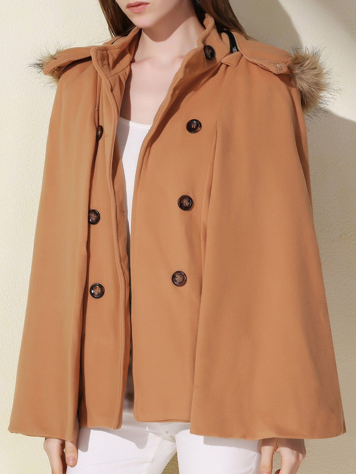 

Sweet Hooded Batwing Sleeve Wool Coat For Women, Camel