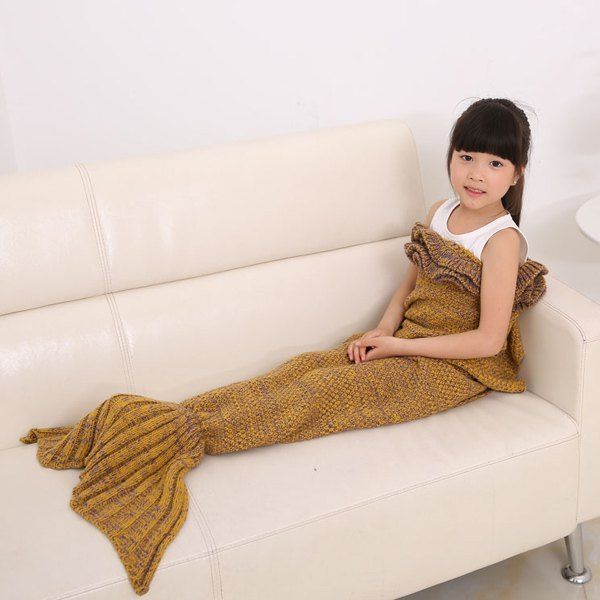 Outfits Flouncing Sleeping Bag Mermaid Design Knitted Blanket and Throws For Kids  