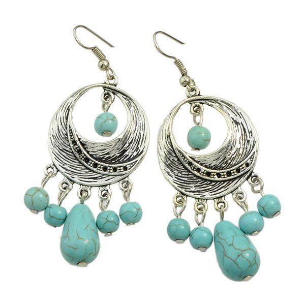 [22 OFF] Pair Of Bohemian Faux Turquoise Moon Earrings Rosegal