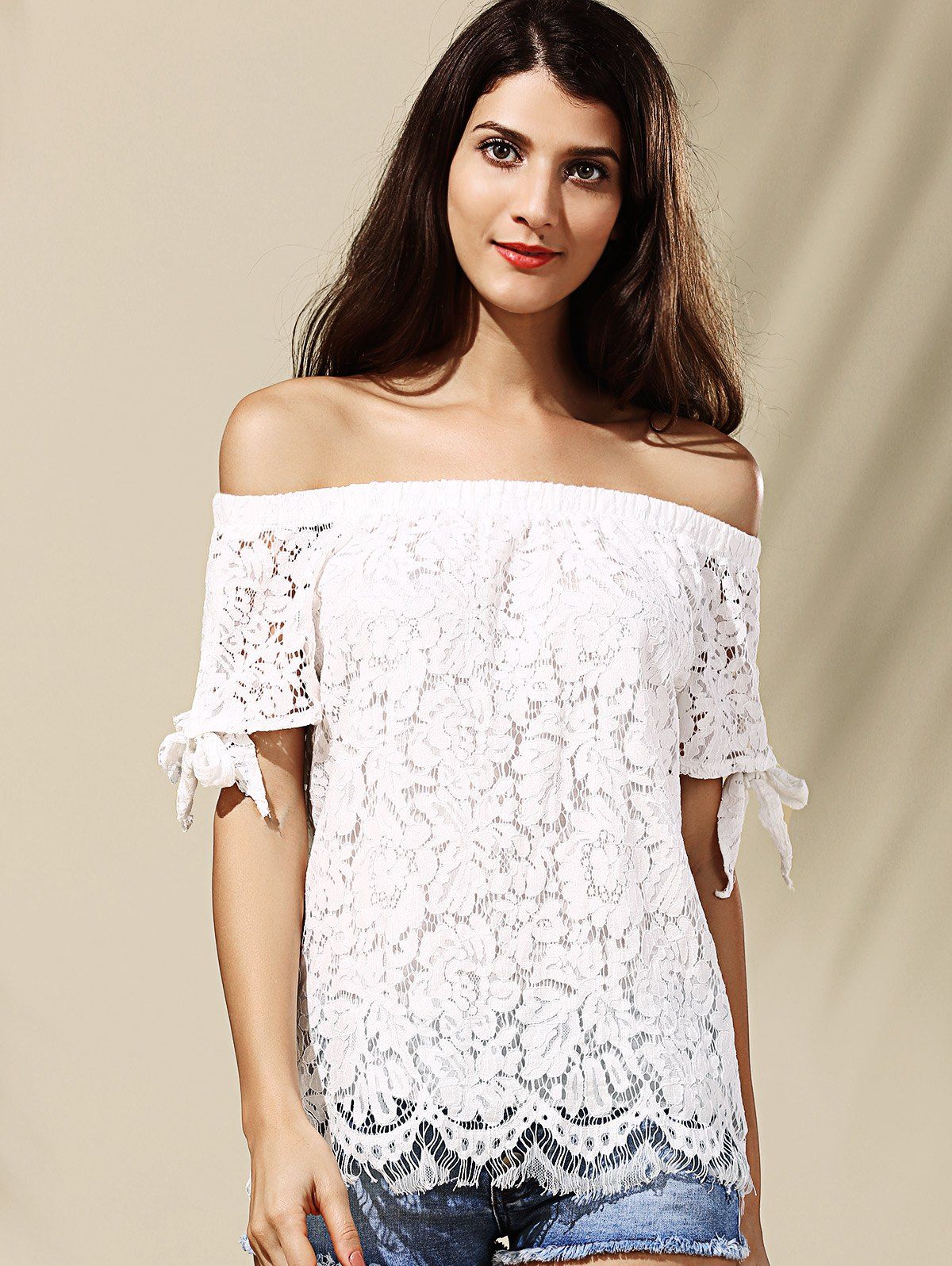 [50% OFF] Refreshing Off The Shoulder Lace Blouse For Women | Rosegal