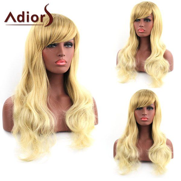 

Stunning Long Side Bang Synthetic Fluffy Natural Wave Blonde Mixed Adiors Wig For Women, Colormix