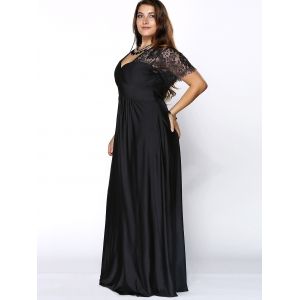 Black 3xl Plus Size Lace Short Sleeve Maxi Evening Party Dress ...