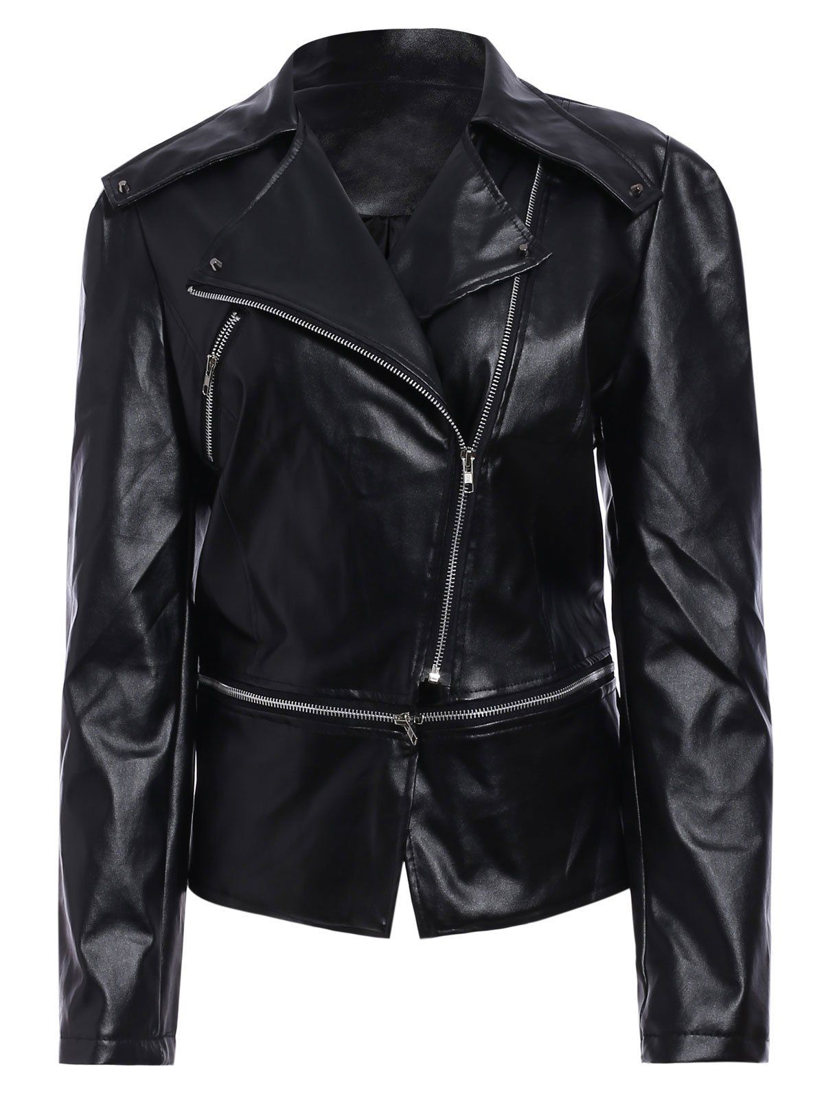 [82% OFF] Zipper Up Faux Leather Biker Jacket | Rosegal