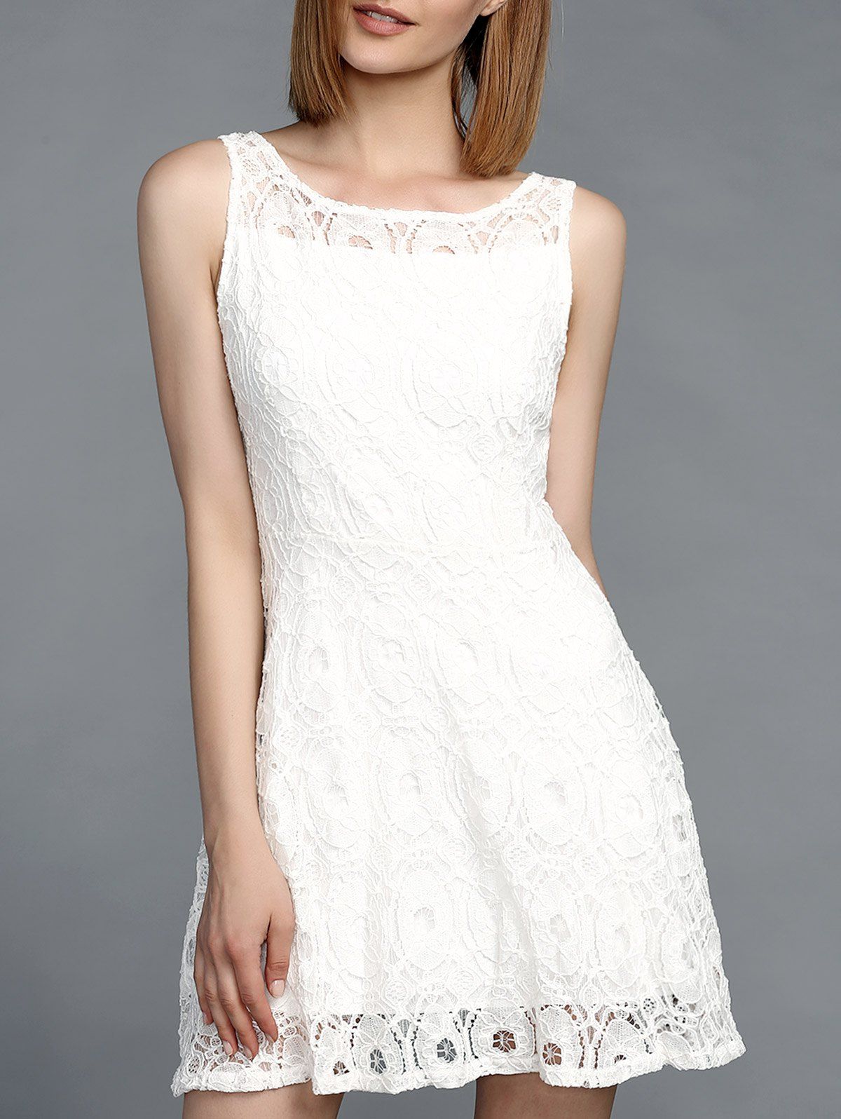 [21 OFF] Stunning Jewel Neck Sleeveless Lace Dress For Women Rosegal