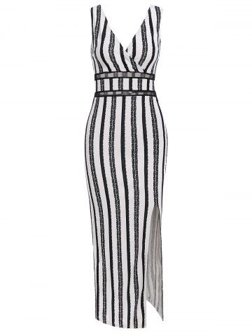 [13% OFF] Elegant V-Neck Sleeveless Side Slit Striped Maxi Dress For ...