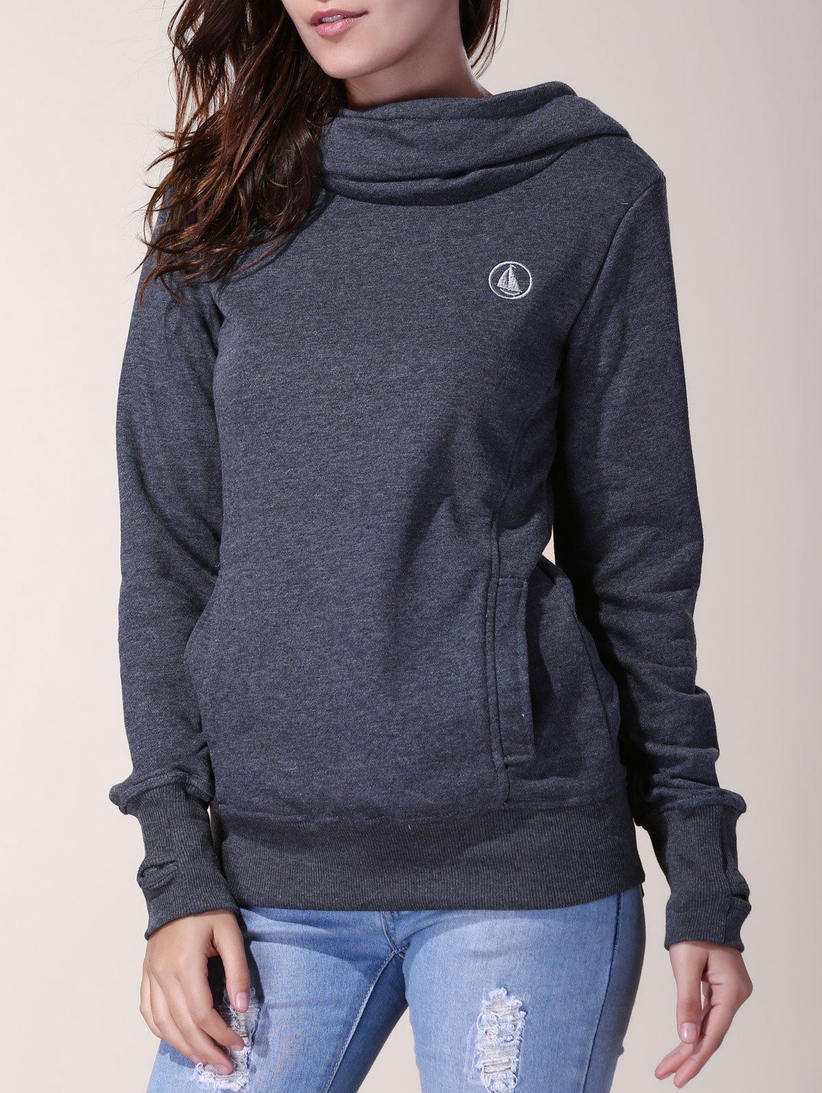 

Stylish Inner Floral Printed Hooded Sheathy Pullover Hoodie For Women, Black grey