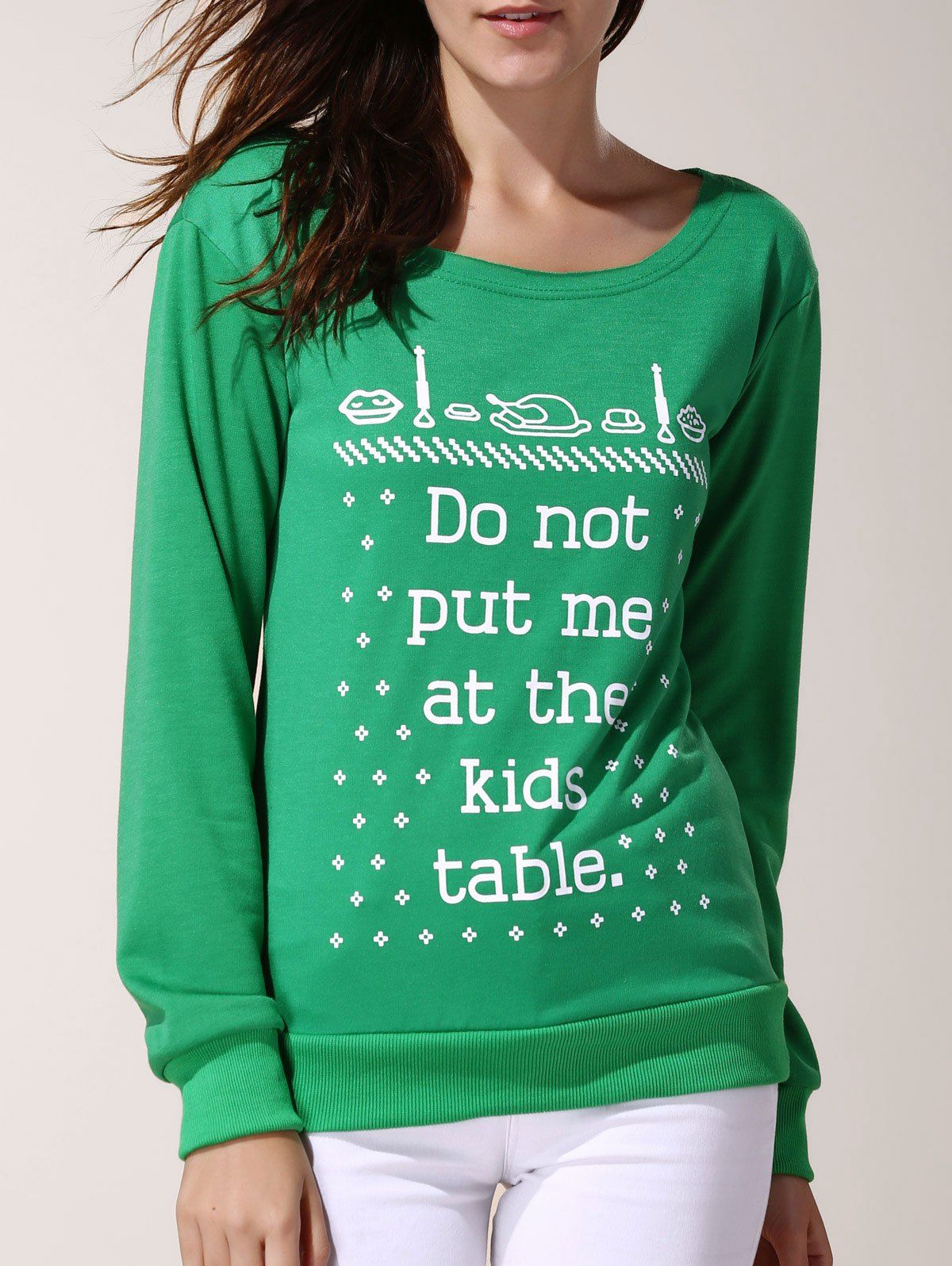 

Women's Stylish Long Sleeve Round Neck Letter Pattern Sweatshirt, Green