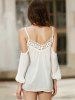 Sexy Strappy Hollow Out Lace Splicing  Long Sleeve Blouse For Women -  