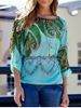 Stylish Scoop Neck Batwing Sleeve Printed Loose-Fitting Chiffon Blouse For Women -  