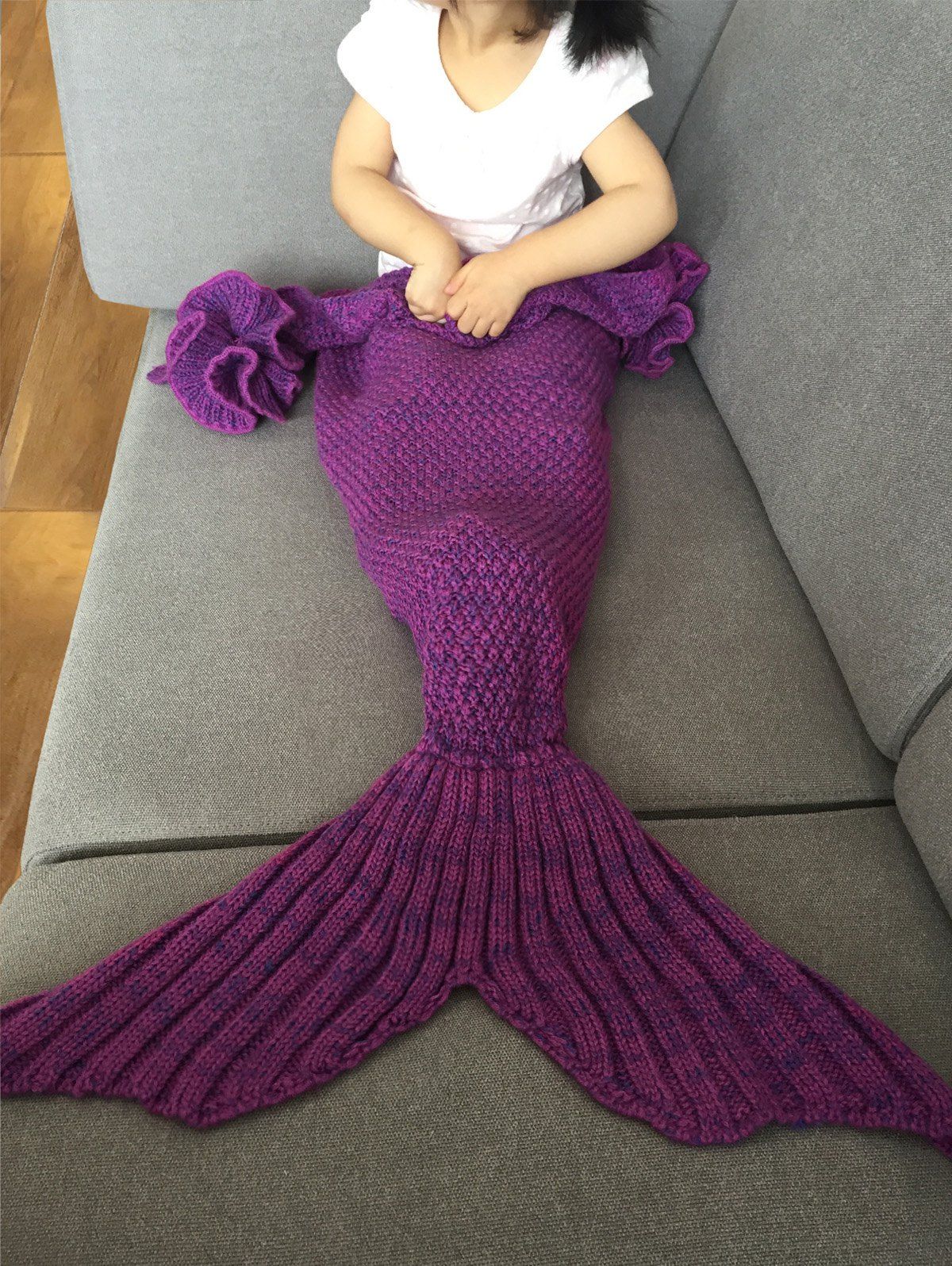 

Falbala Shape Mermaid Tail Design Knitted Baby Blankets, Violet