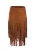Stylish Multi-Layered Fringe Solid Color Suede Skirt For Women -  