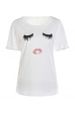 Fashionable Jewel Neck Eyelash Lip Print Short Sleeve T-Shirt For Women -  