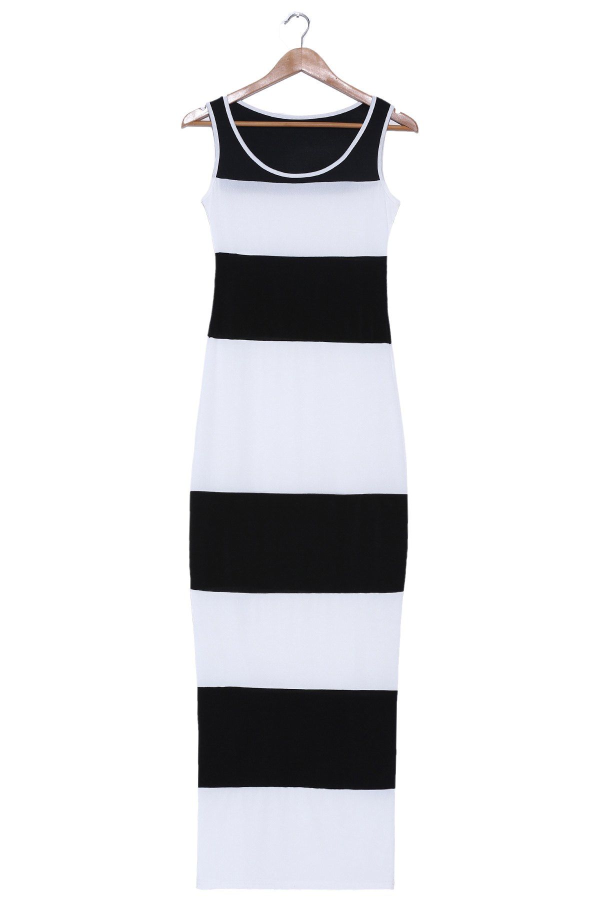 

Stylish Scoop Neck Sleeveless Bodycon Striped Dress For Women, White and black