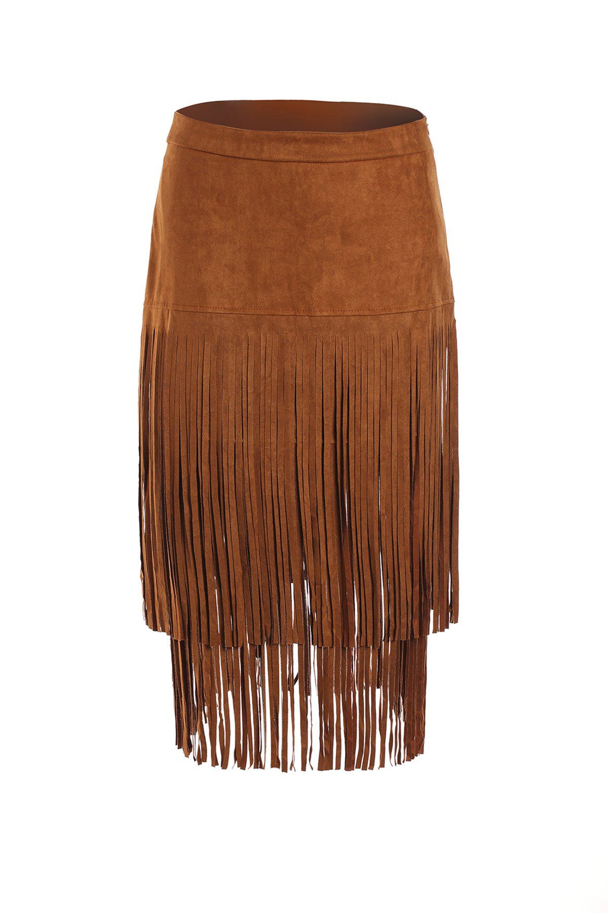 Store Stylish Multi-Layered Fringe Solid Color Suede Skirt For Women  