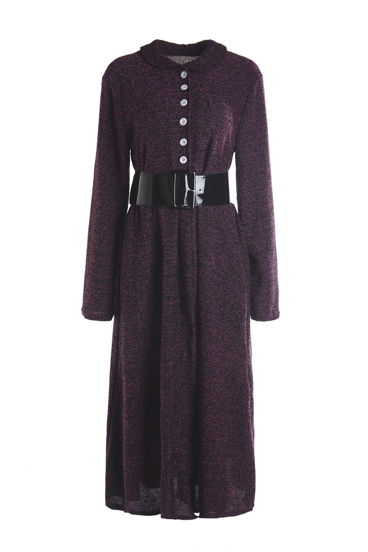 

Vintage Turn-Down Collar Long Sleeve A-Line Dress For Women, Purple