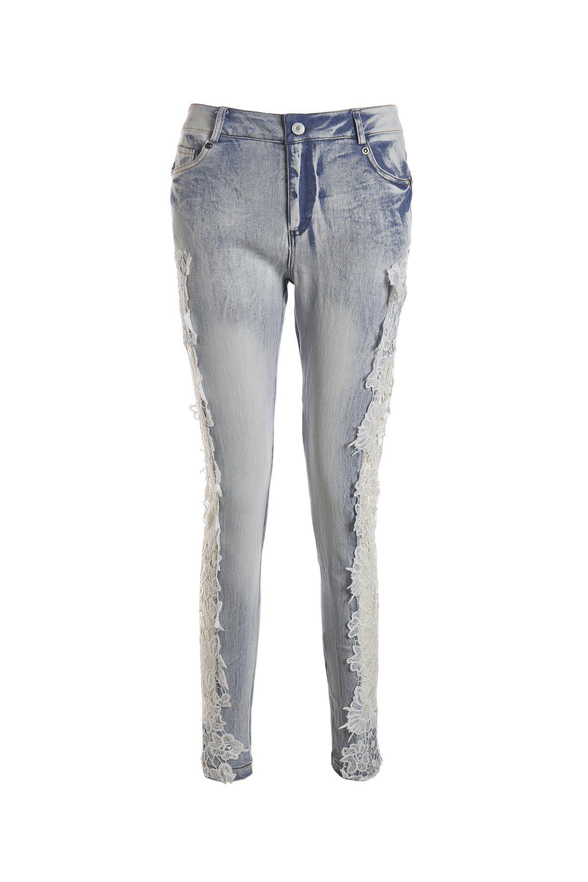 

Lace Insert Skinny Cigarette Jeans, Light blue