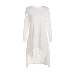 

Casual Scoop Neck Solid Color Irregular Hem Long Sleeve T-Shirt For Women, White