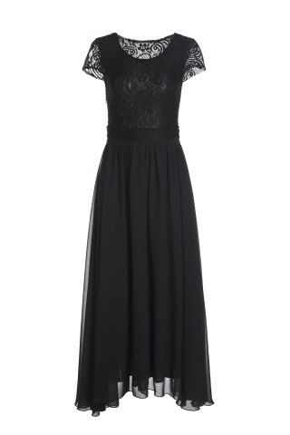 Black S Chiffon Maxi Lace Top Swing Prom Dress | RoseGal.com